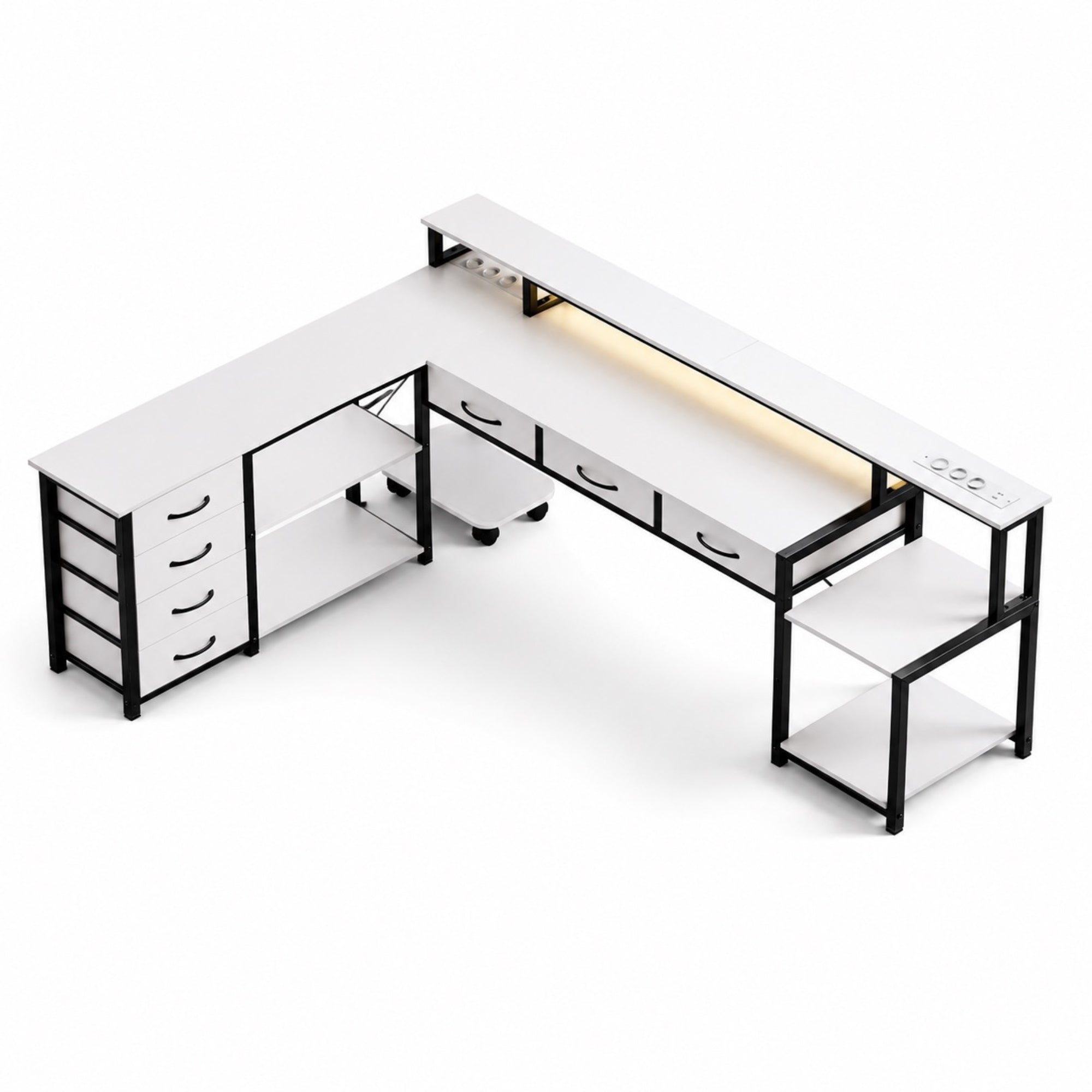 Bureau d’angle avec rangement, LED et ports USB | StJean-Workspace