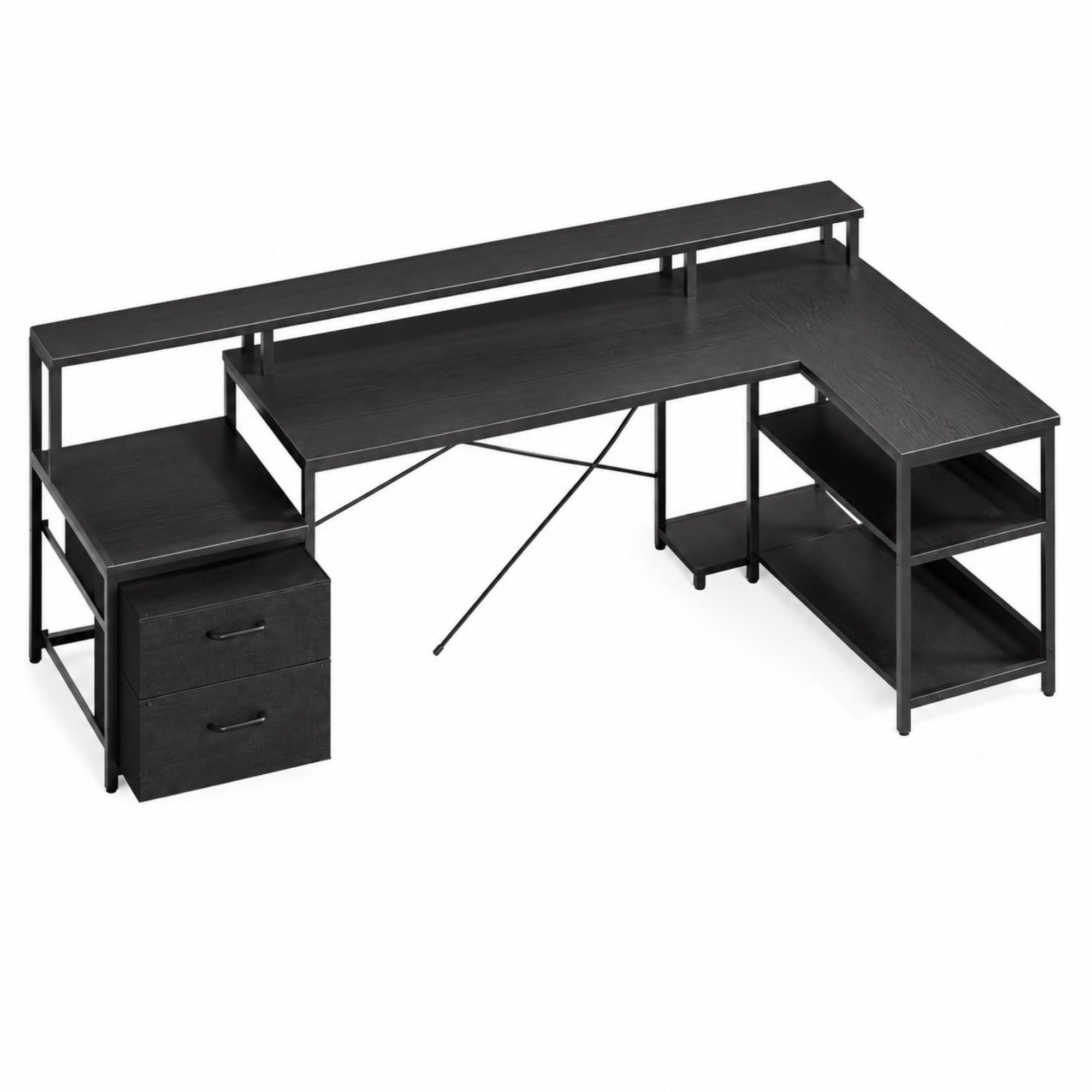 Bureau d’angle avec rangement, tiroirs et support écran | StJean-Workspace