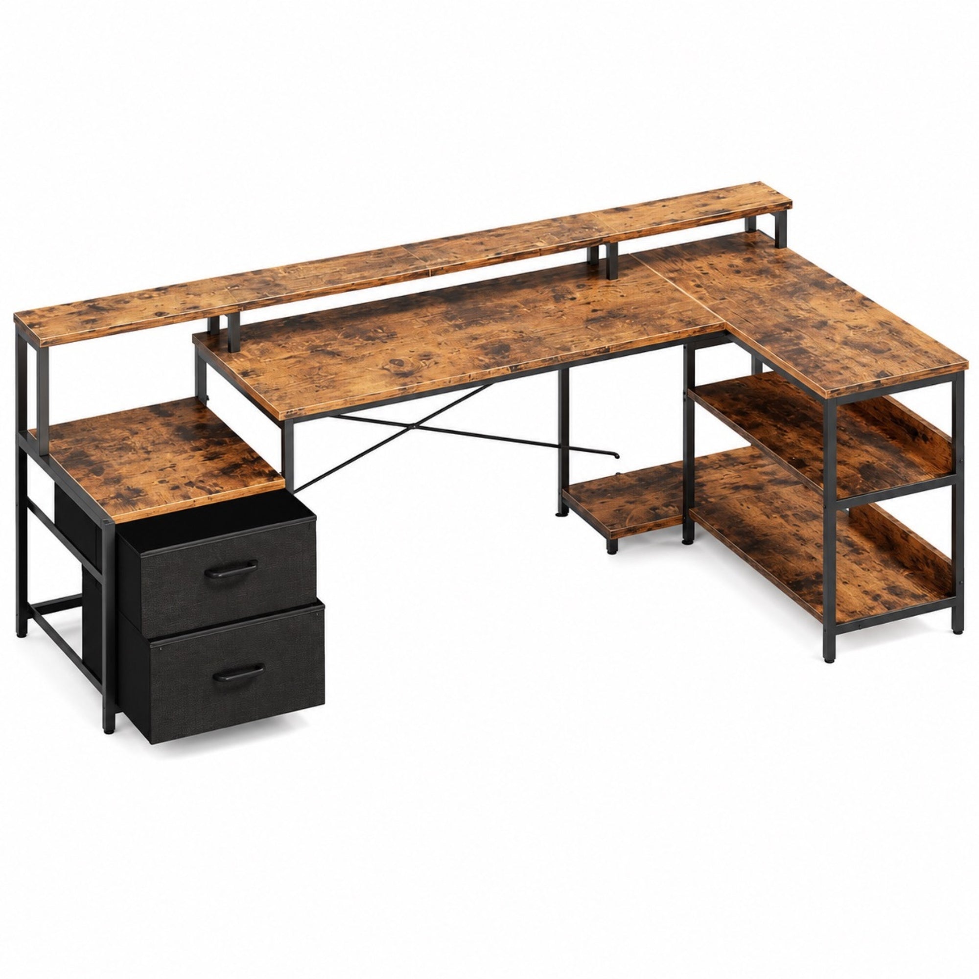 Bureau d’angle avec rangement, tiroirs et support écran | StJean-Workspace
