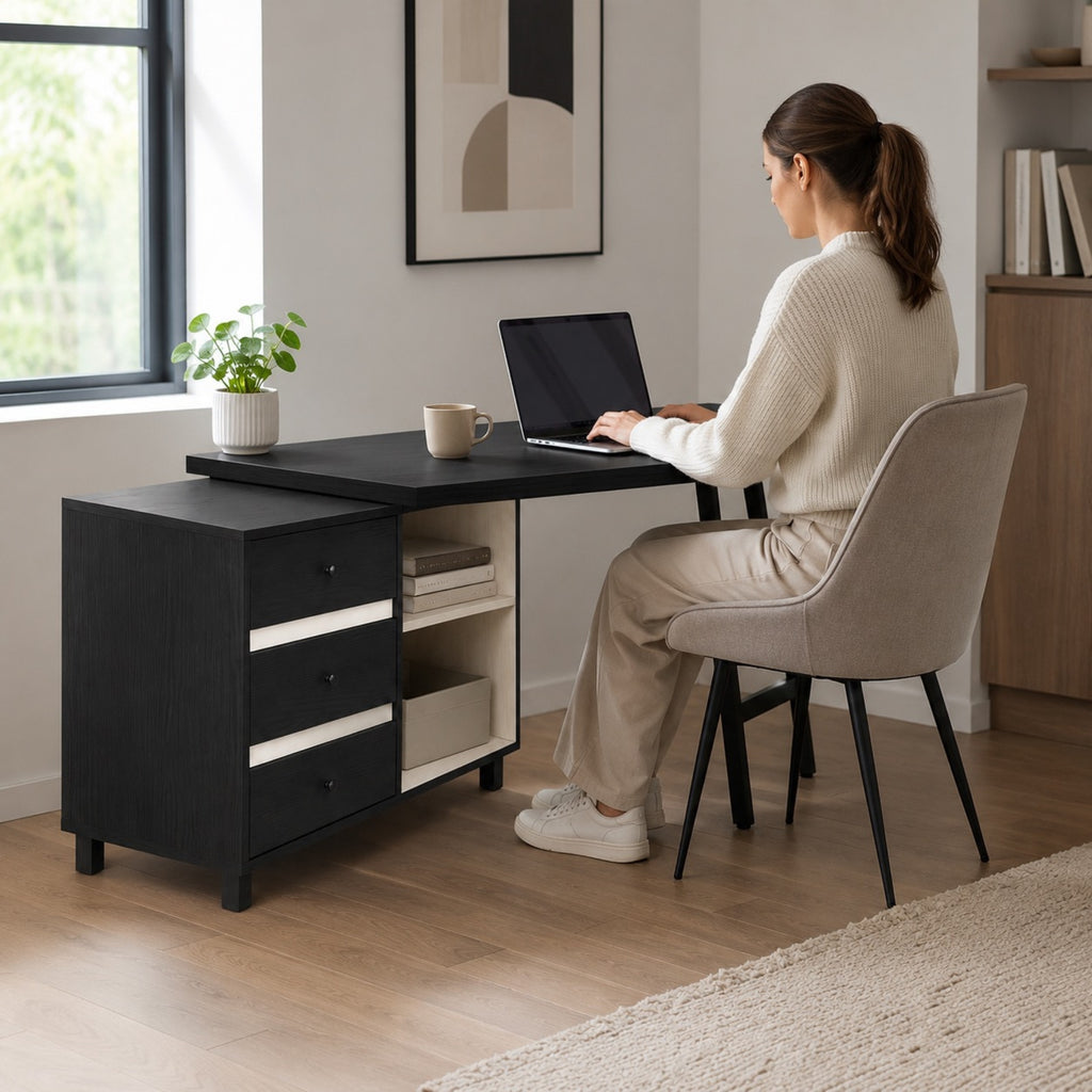 Bureau d’angle noir avec rangements et tiroirs | StJean-Workspace
