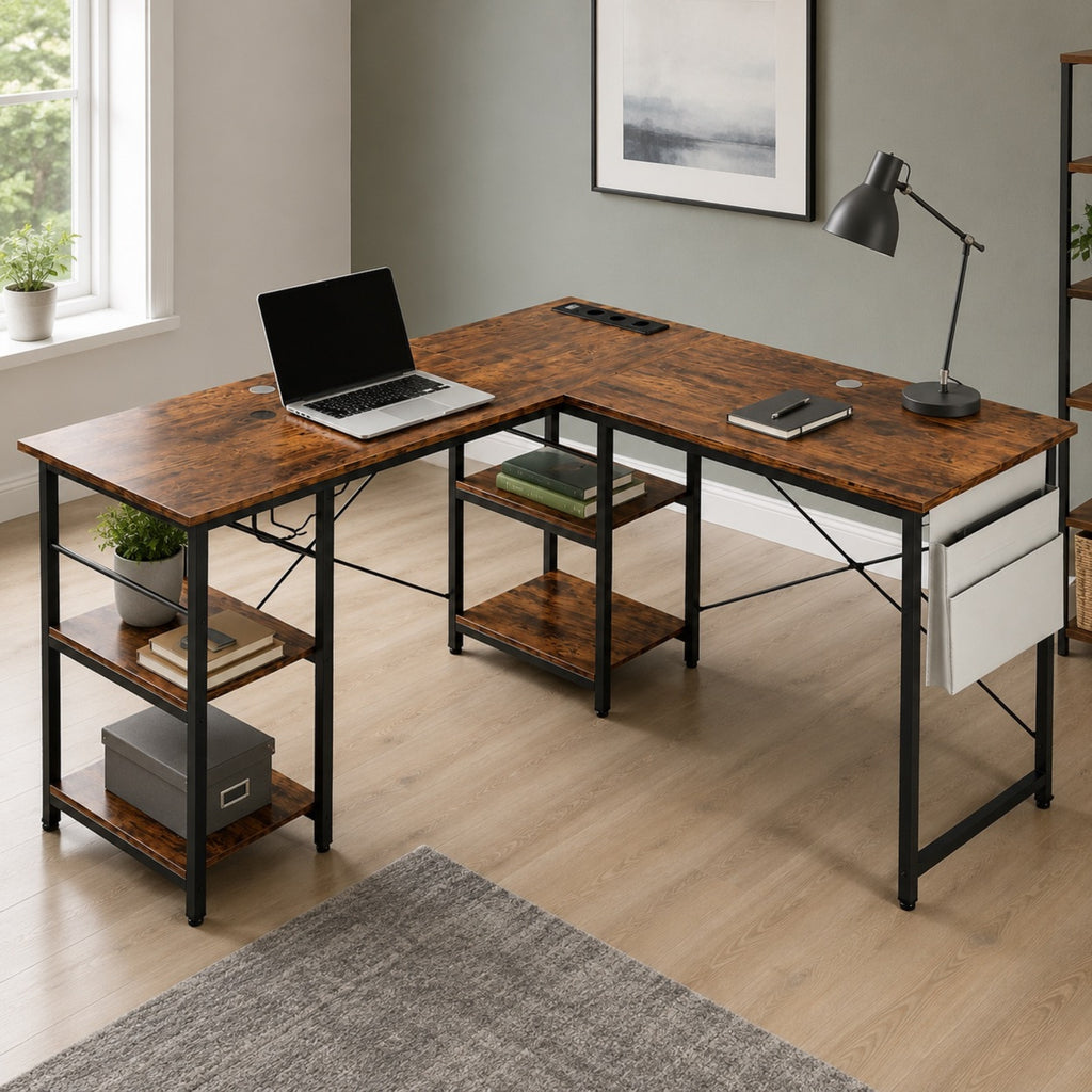 Bureau d’angle convertible avec rangement et prises intégrées | StJean-Workspace