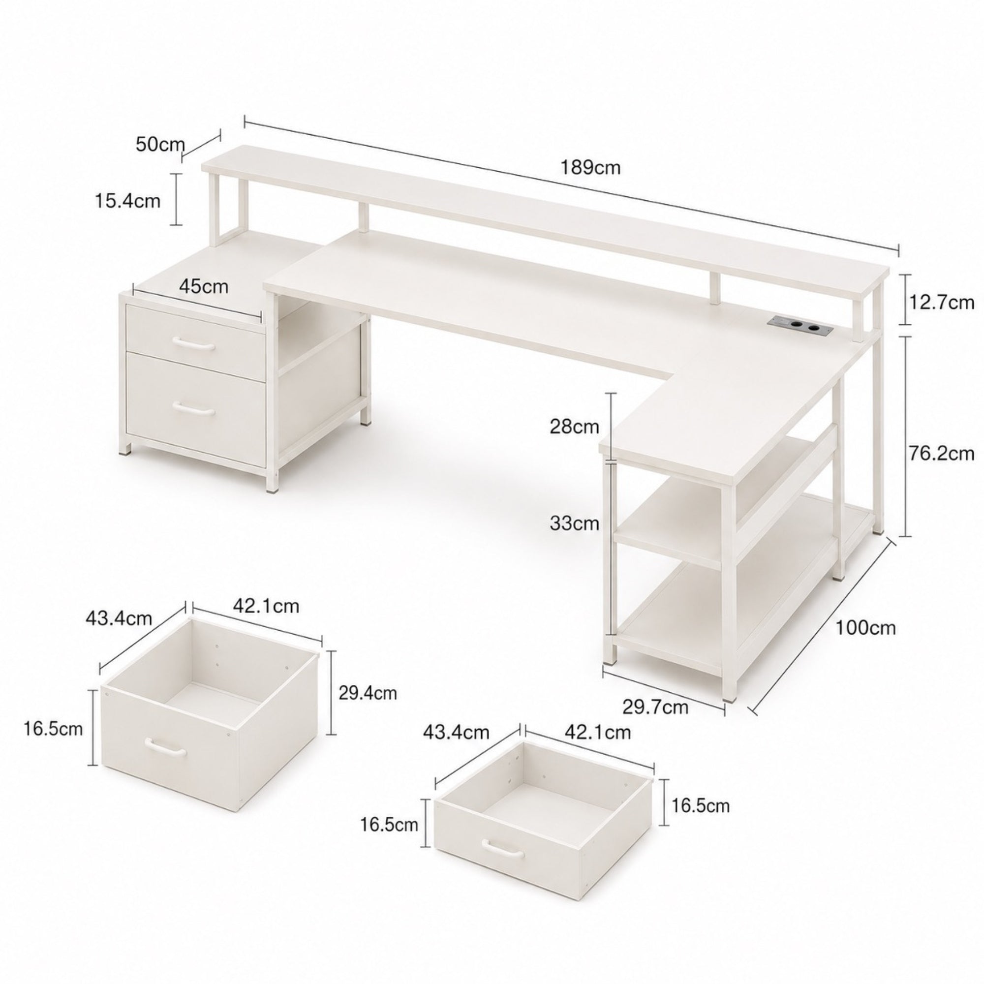 Bureau d’angle avec rangement, tiroirs et support écran | StJean-Workspace