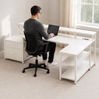Bureau d’angle avec rangement, tiroirs et support écran | StJean-Workspace