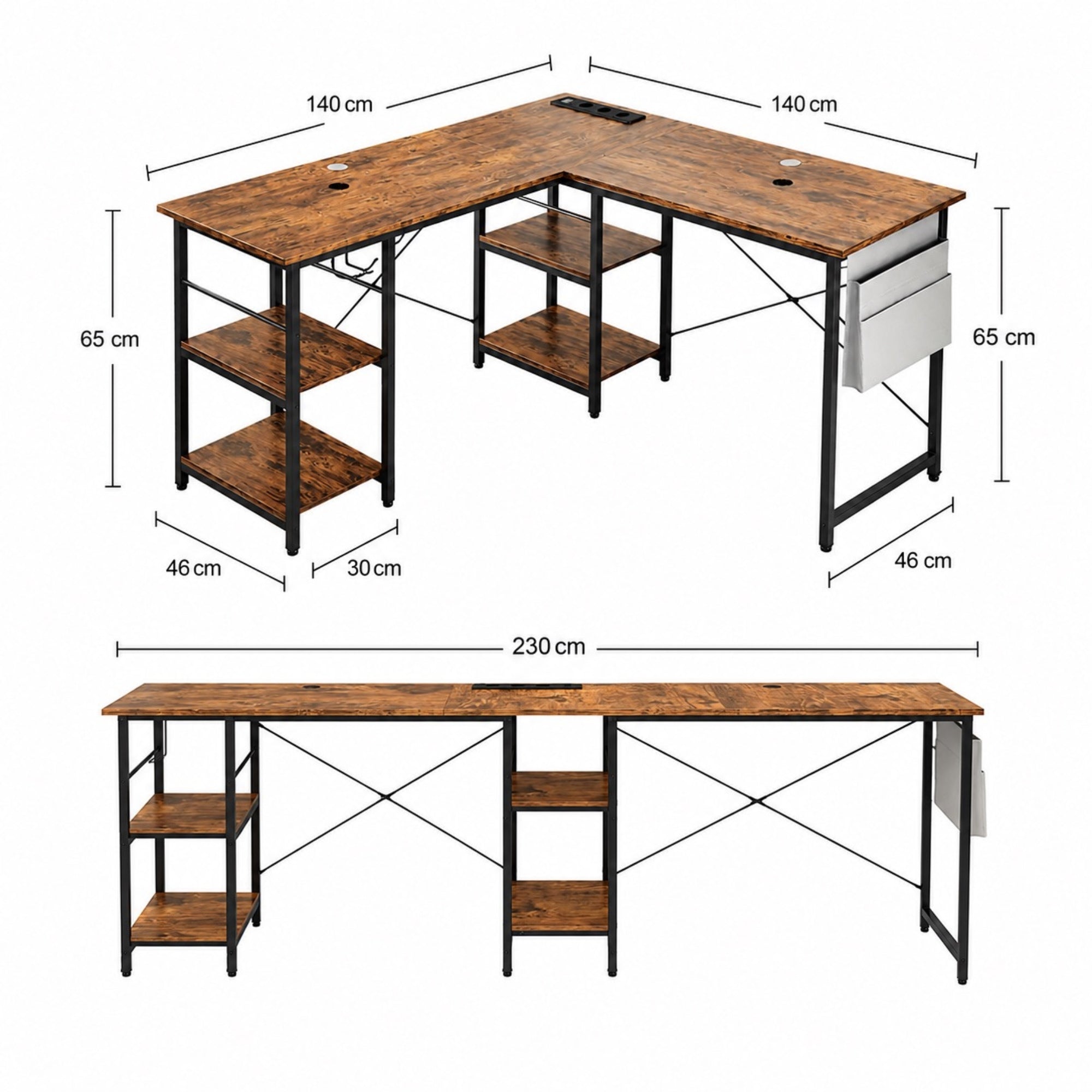 Bureau d’angle convertible avec rangement et prises intégrées | StJean-Workspace