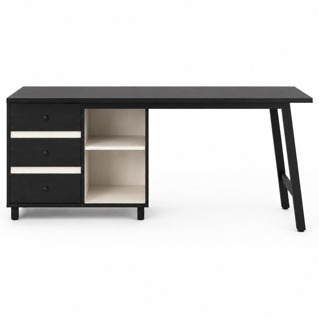Bureau d’angle noir avec rangements et tiroirs | StJean-Workspace