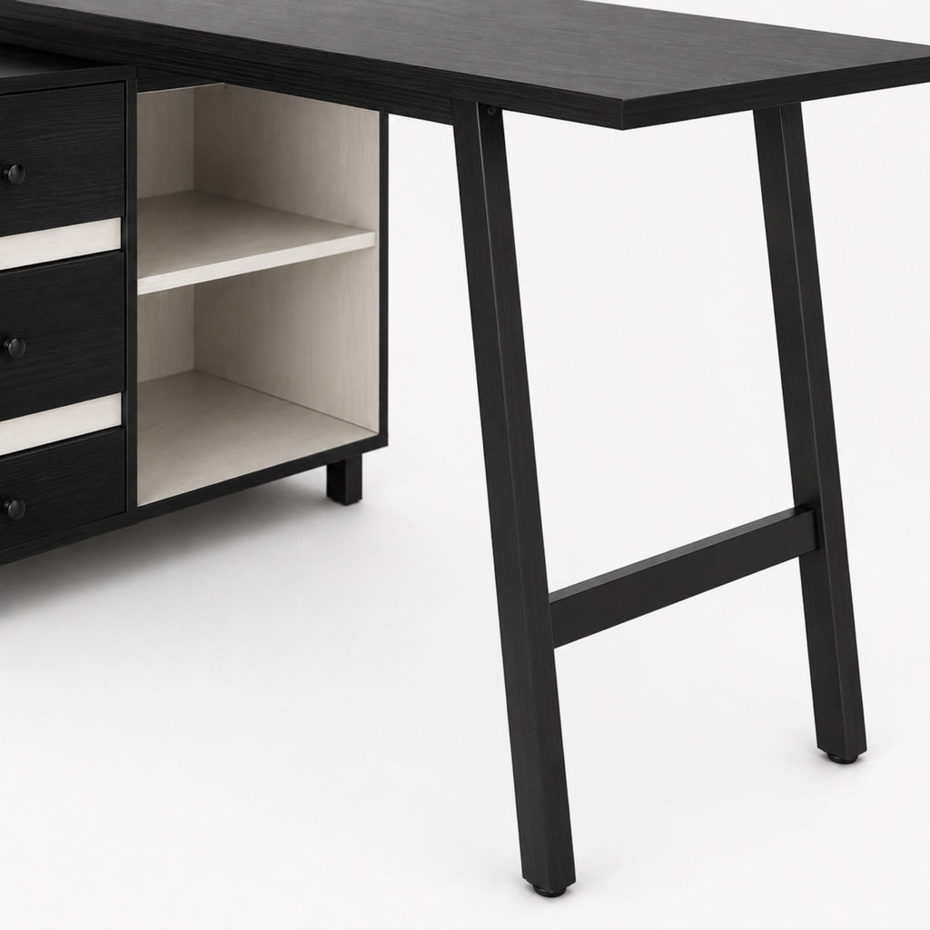 Bureau d’angle noir avec rangements et tiroirs | StJean-Workspace