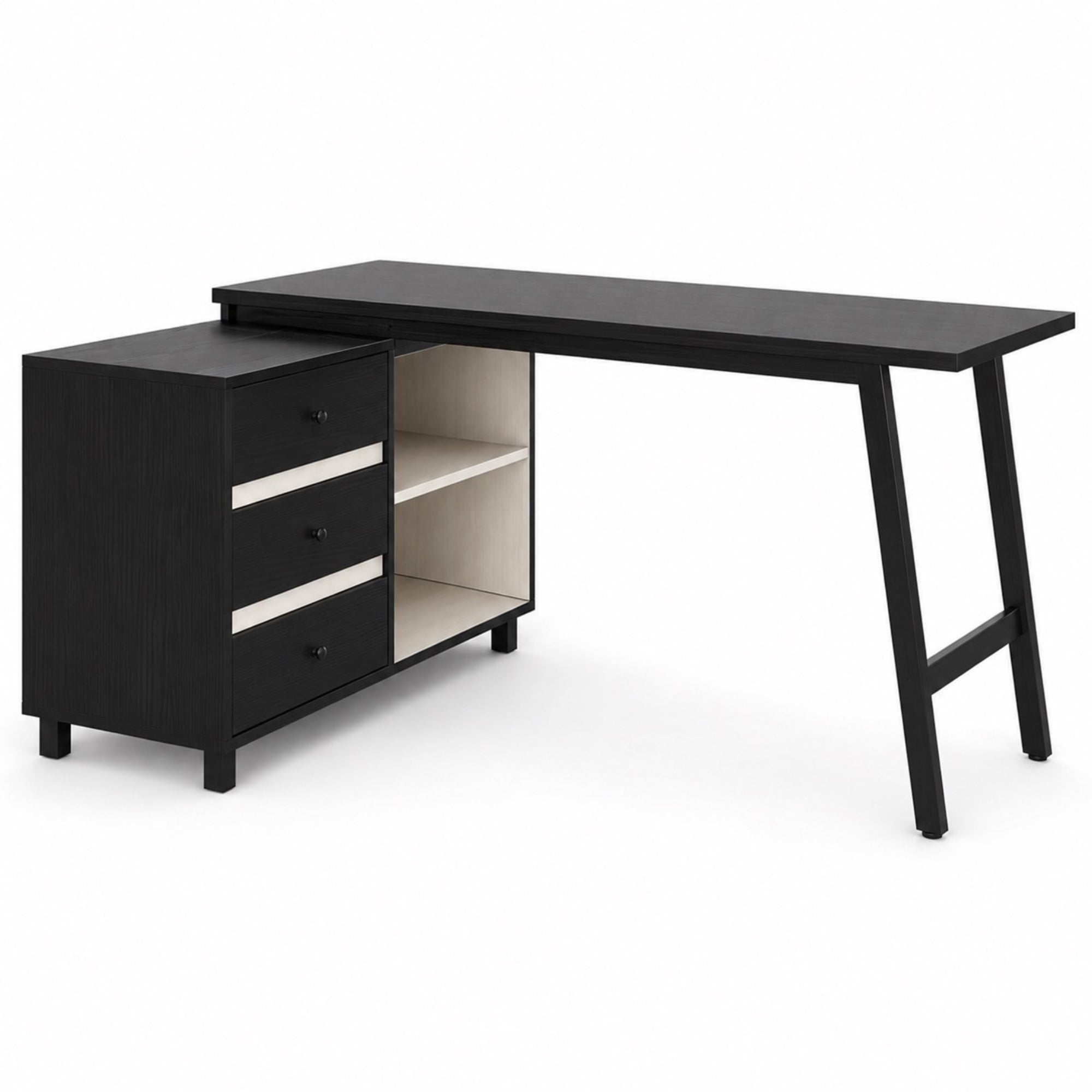 Bureau d’angle noir avec rangements et tiroirs | StJean-Workspace