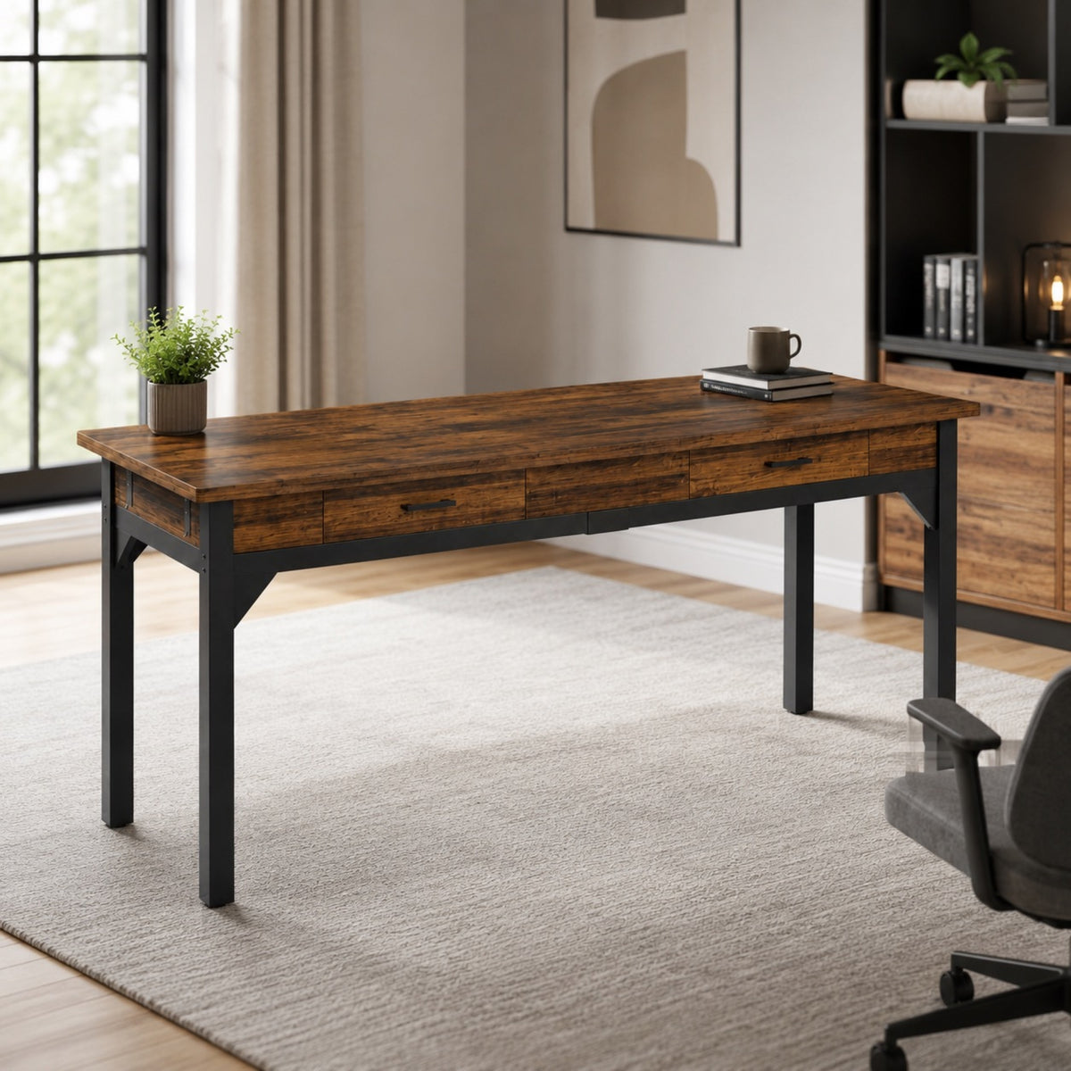 Bureau avec rangement double intégré