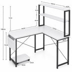 Bureau d’angle blanc avec étagères, rangement et LED RGB | StJean-Workspace