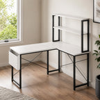 Bureau d’angle blanc avec étagères, rangement et LED RGB | StJean-Workspace