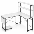Bureau d’angle blanc avec étagères, rangement et LED RGB | StJean-Workspace