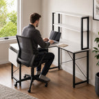 Bureau d’angle blanc avec étagères, rangement et LED RGB | StJean-Workspace