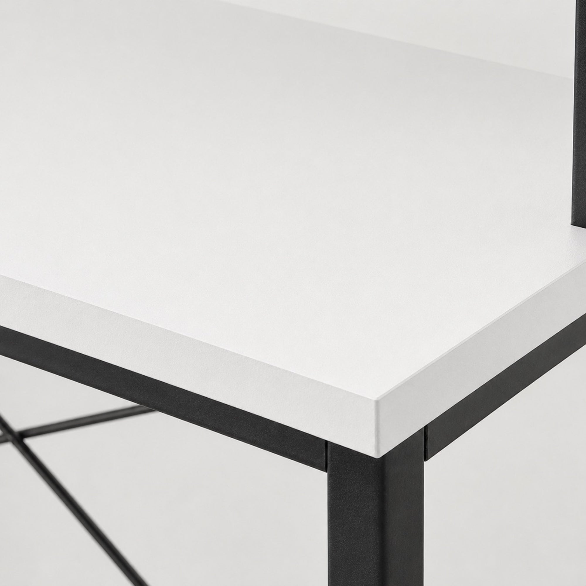 Bureau d’angle blanc avec étagères, rangement et LED RGB | StJean-Workspace
