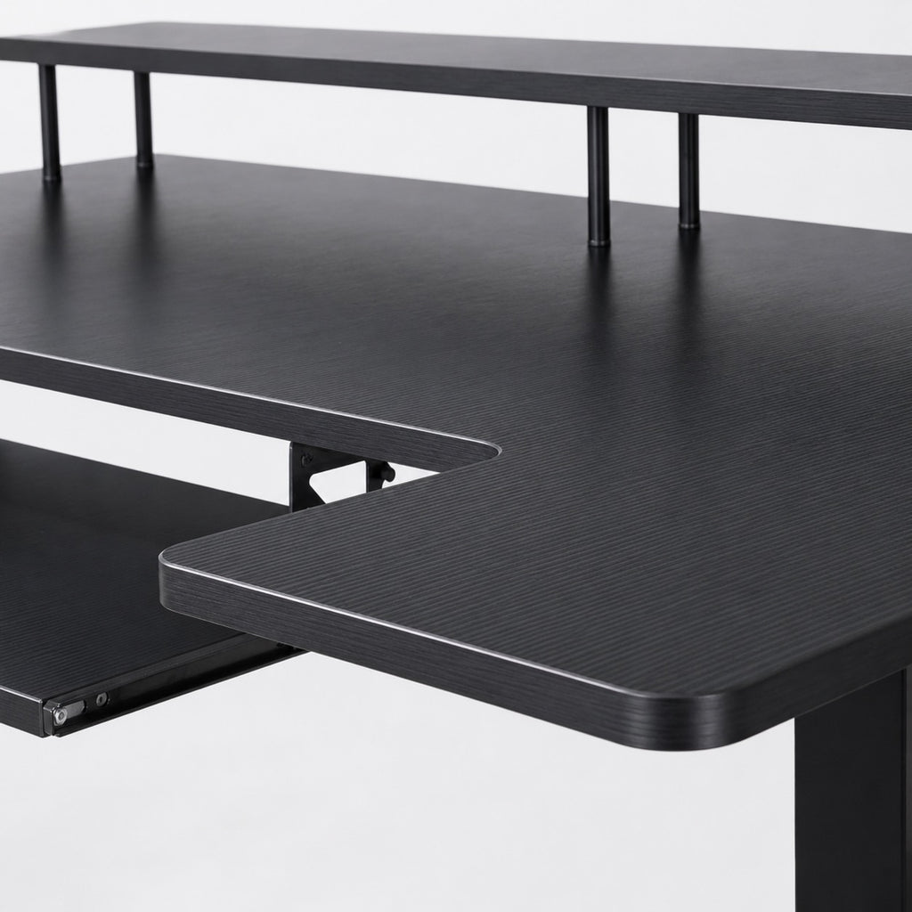 Bureau assis-debout électrique noir avec plateau clavier | StJean-Workspace
