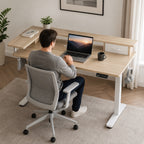 Bureau assis-debout électrique beige avec rangement | StJean-Workspace