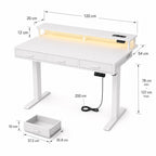 Bureau assis-debout électrique blanc avec rangement et LED | StJean-Workspace