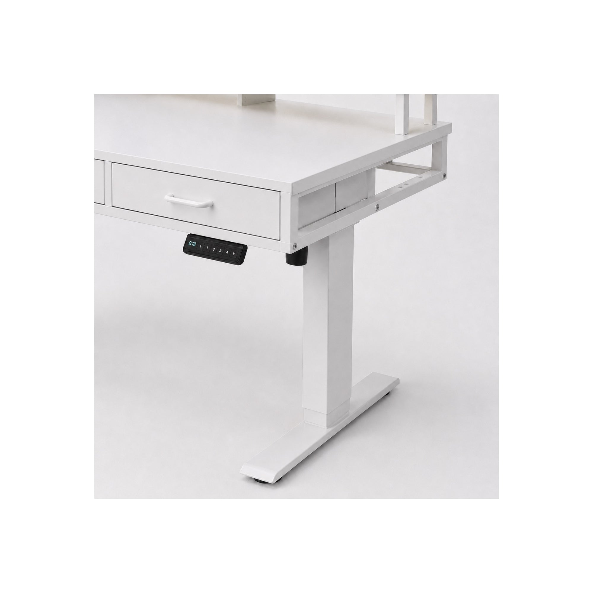 Bureau assis-debout électrique blanc avec rangement et LED | StJean-Workspace