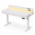 Bureau assis-debout électrique blanc avec rangement et LED | StJean-Workspace