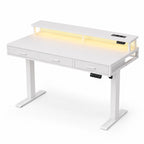 Bureau assis-debout électrique blanc avec rangement et LED | StJean-Workspace
