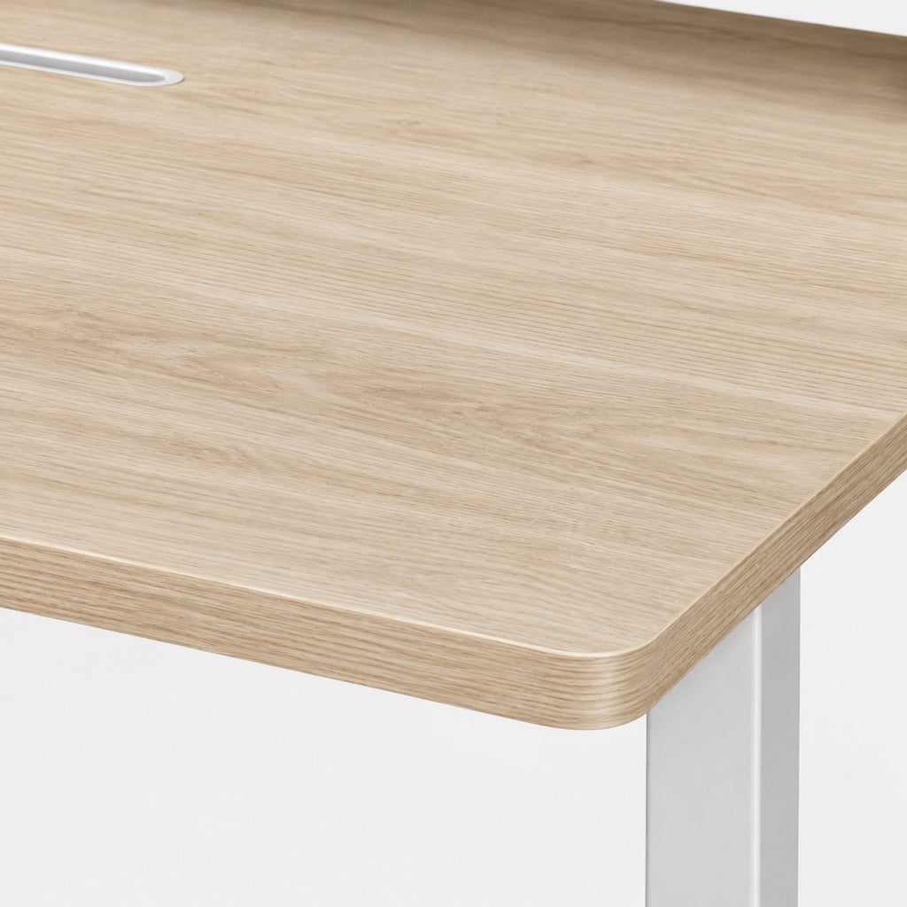 Bureau assis-debout électrique beige avec rangement | StJean-Workspace