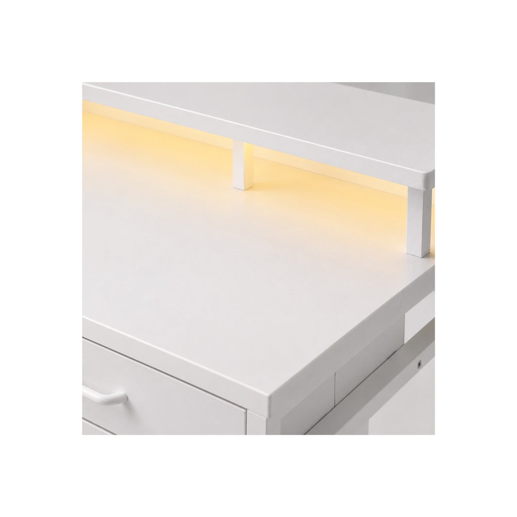Bureau assis-debout électrique blanc avec rangement et LED | StJean-Workspace