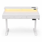 Bureau assis-debout électrique blanc avec rangement et LED | StJean-Workspace