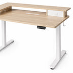 Bureau assis-debout électrique beige avec rangement | StJean-Workspace