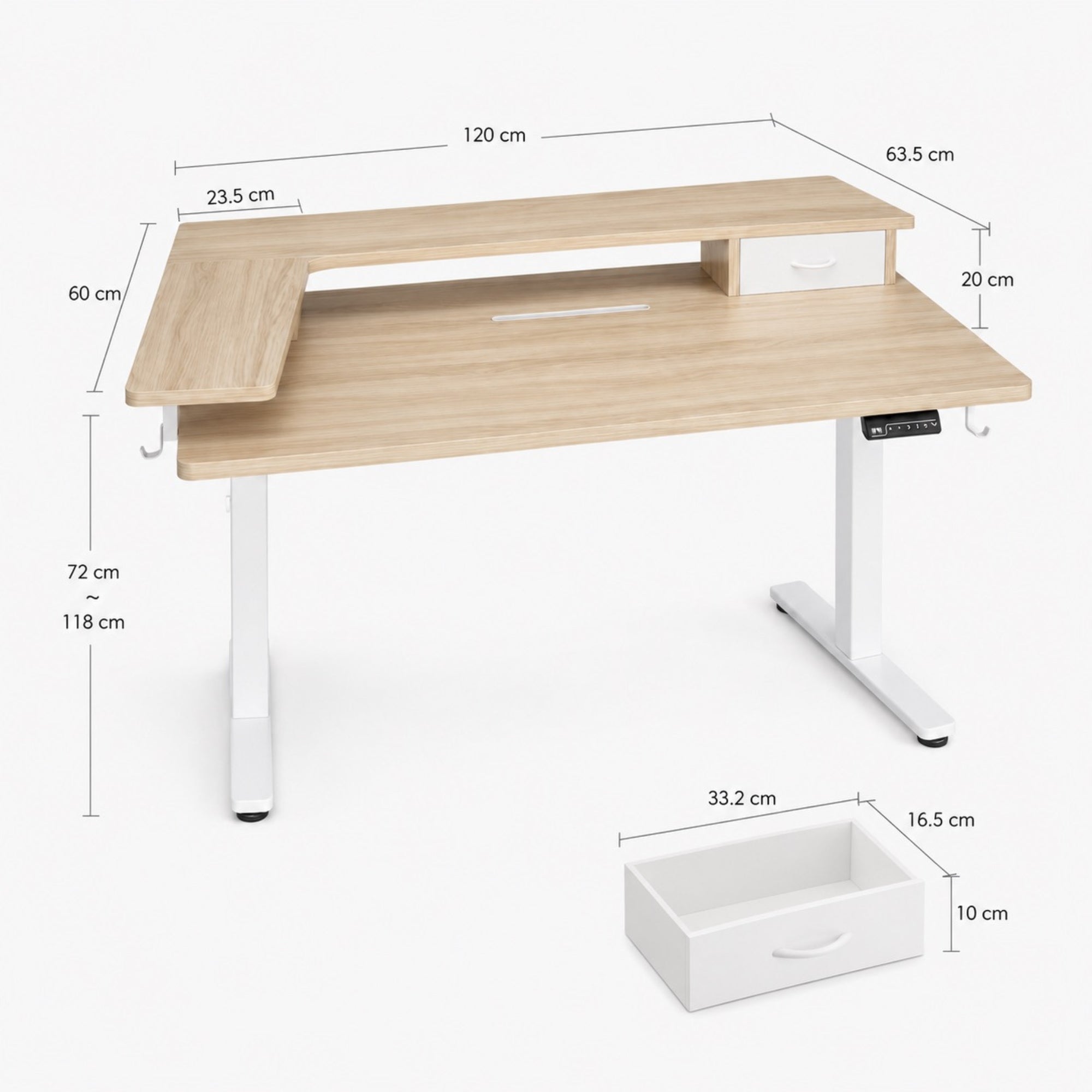 Bureau assis-debout électrique beige avec rangement | StJean-Workspace