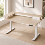 Bureau assis-debout électrique beige avec rangement | StJean-Workspace