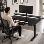 Bureau assis-debout électrique noir avec plateau clavier | StJean-Workspace