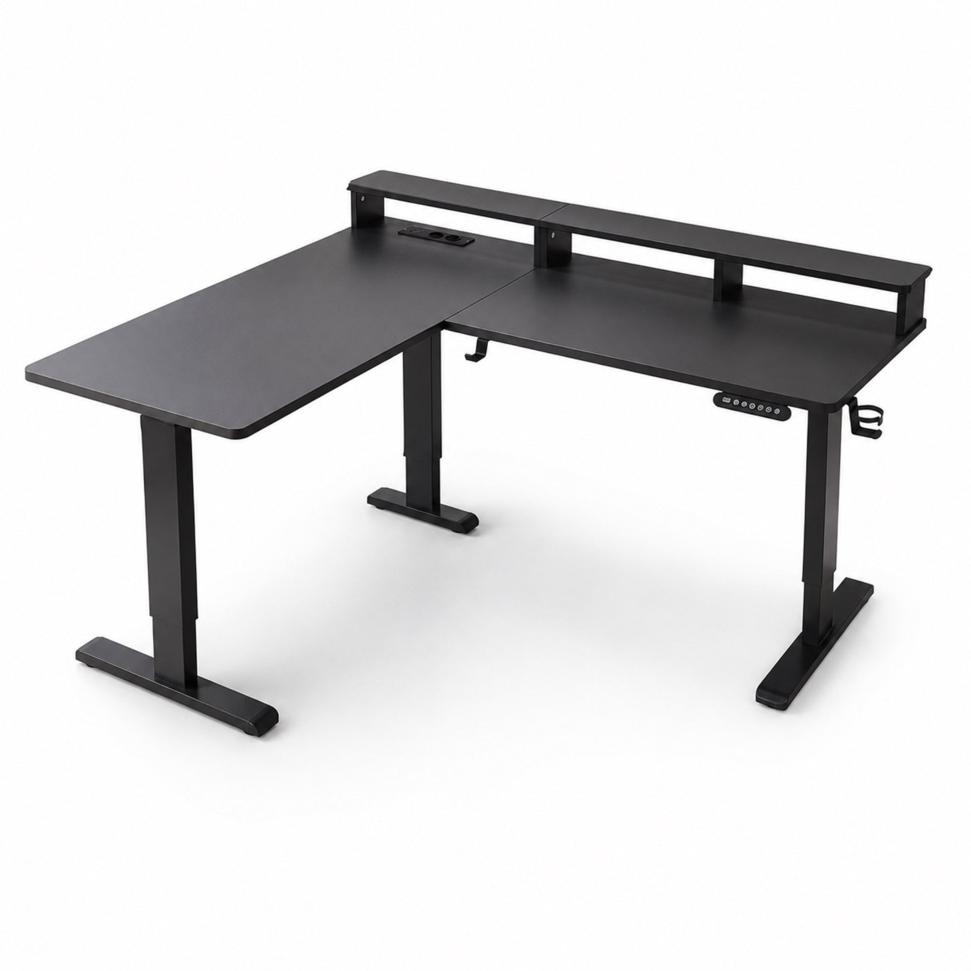 Bureau d’angle assis-debout électrique noir avec support écran | StJean-Workspace