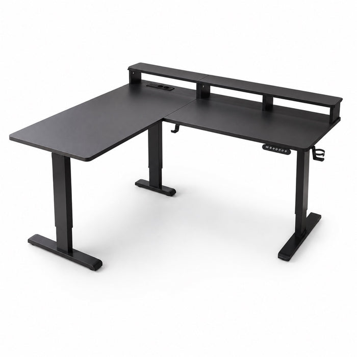 Bureau d’angle assis-debout électrique noir avec support écran | StJean-Workspace