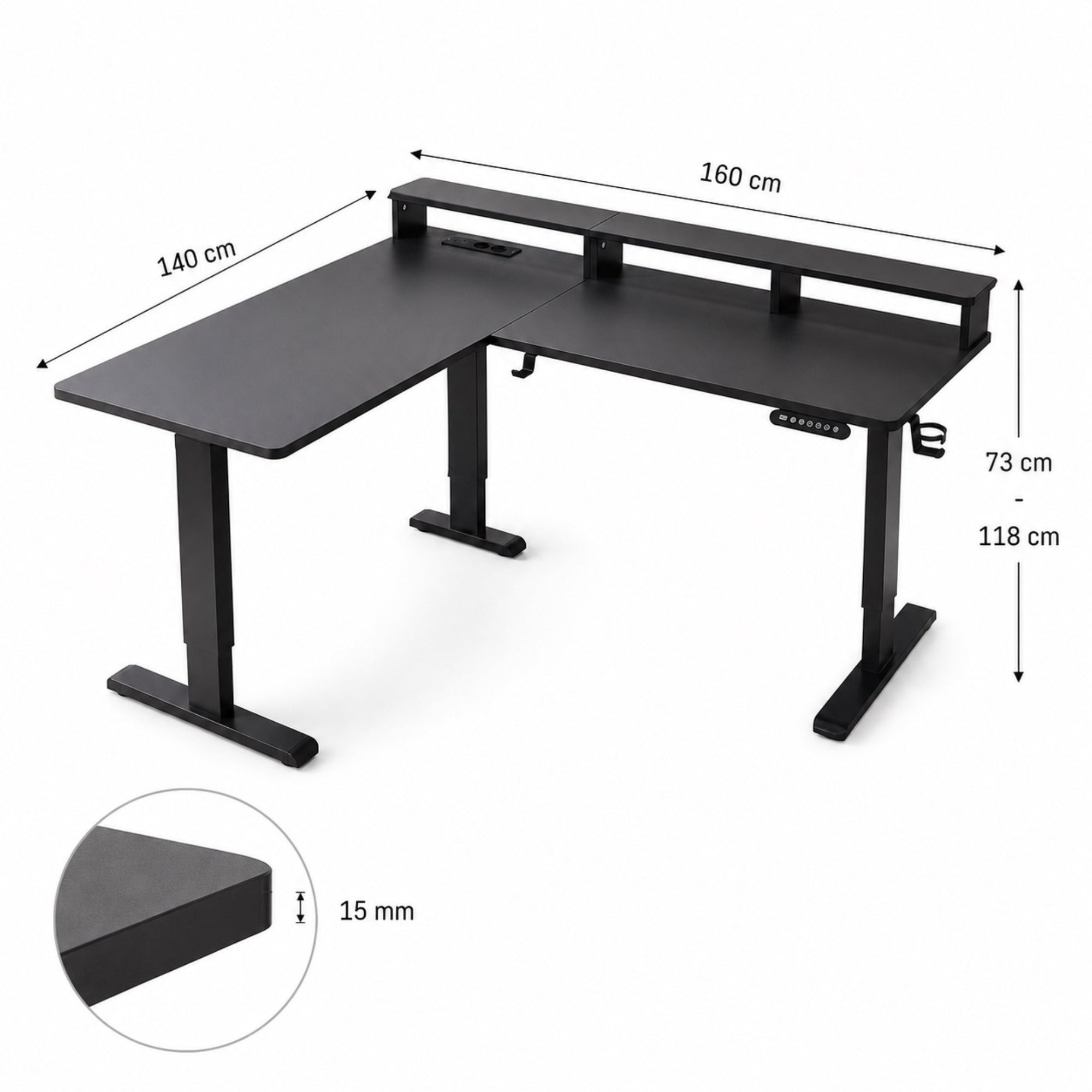 Bureau d’angle assis-debout électrique noir avec support écran | StJean-Workspace