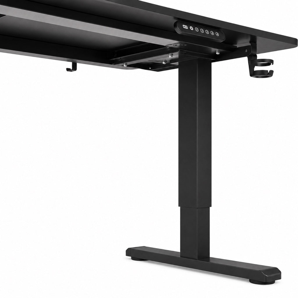 Bureau d’angle assis-debout électrique noir avec support écran | StJean-Workspace