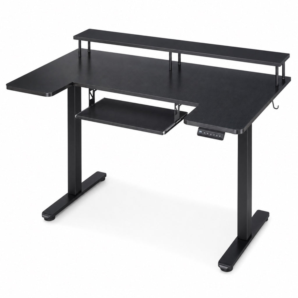 Bureau assis-debout électrique noir avec plateau clavier | StJean-Workspace