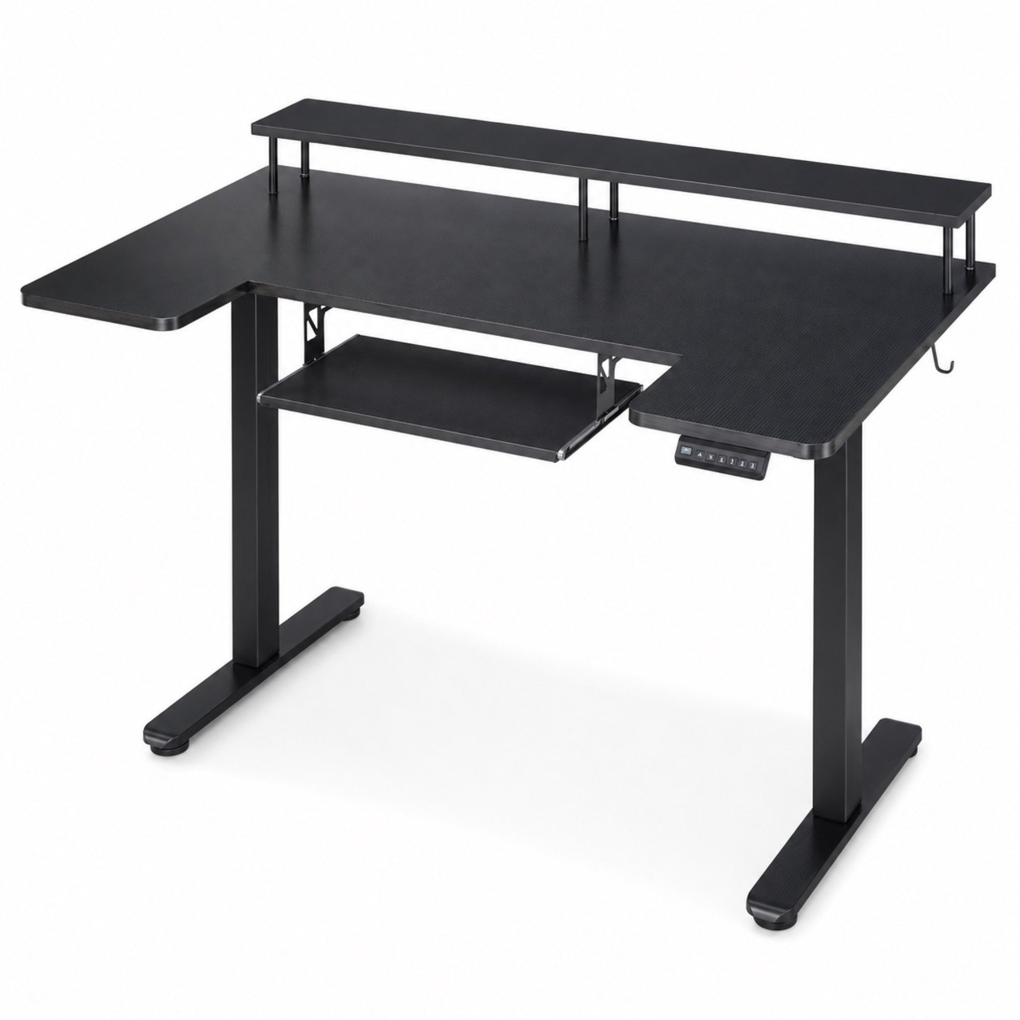 Bureau assis-debout électrique noir avec plateau clavier | StJean-Workspace