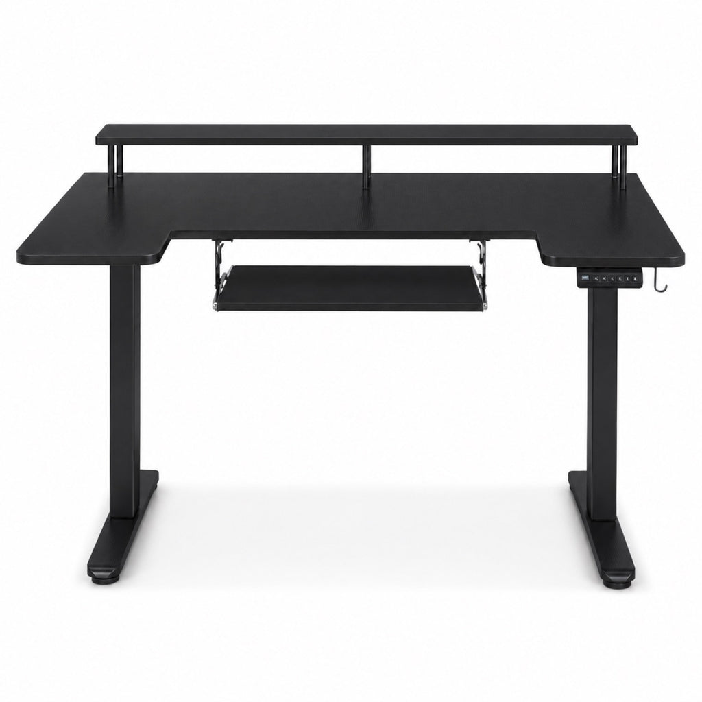 Bureau assis-debout électrique noir avec plateau clavier | StJean-Workspace
