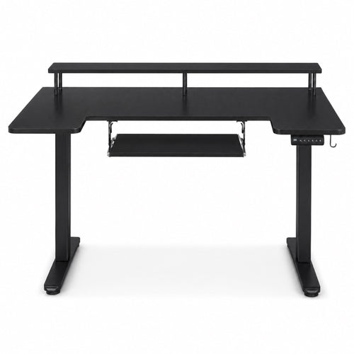 Bureau assis-debout électrique noir avec plateau clavier | StJean-Workspace