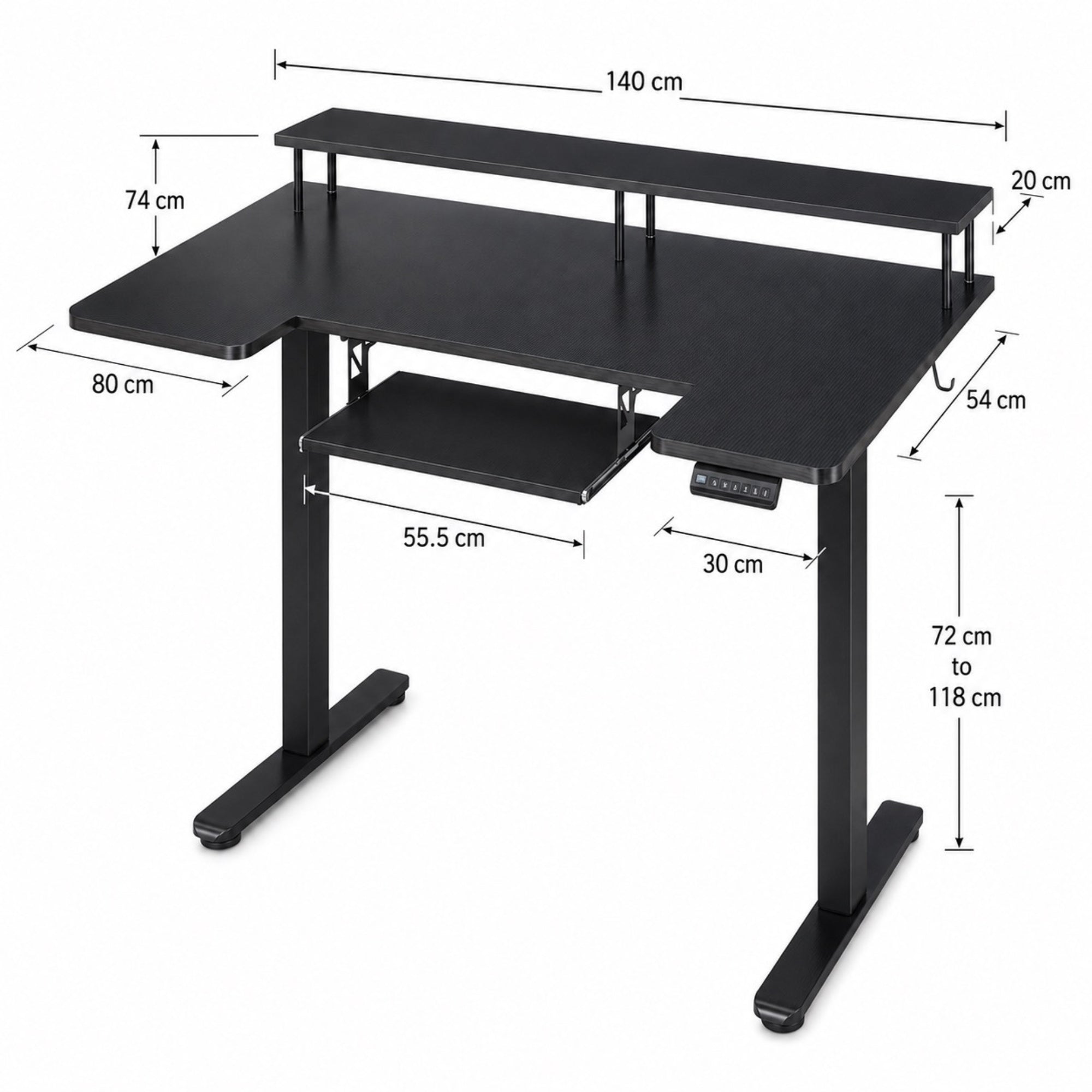 Bureau assis-debout électrique noir avec plateau clavier | StJean-Workspace