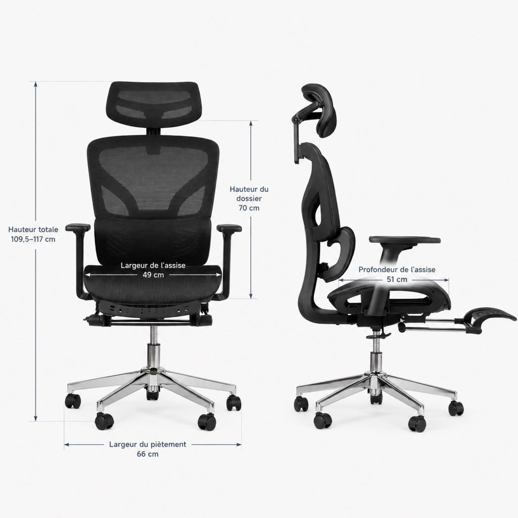 Chaise de bureau ergonomique avec repose-pieds | StJean-Workspace