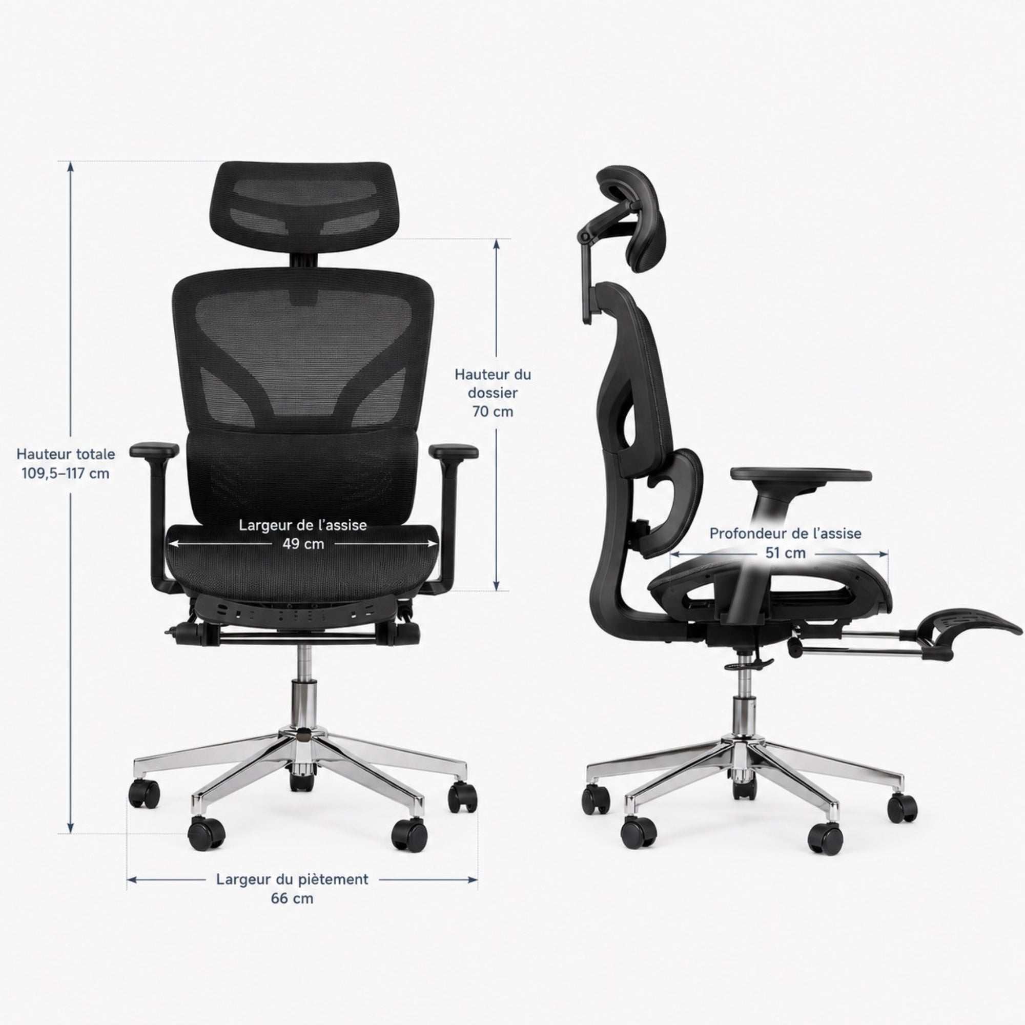 Chaise de bureau ergonomique avec repose-pieds | StJean-Workspace