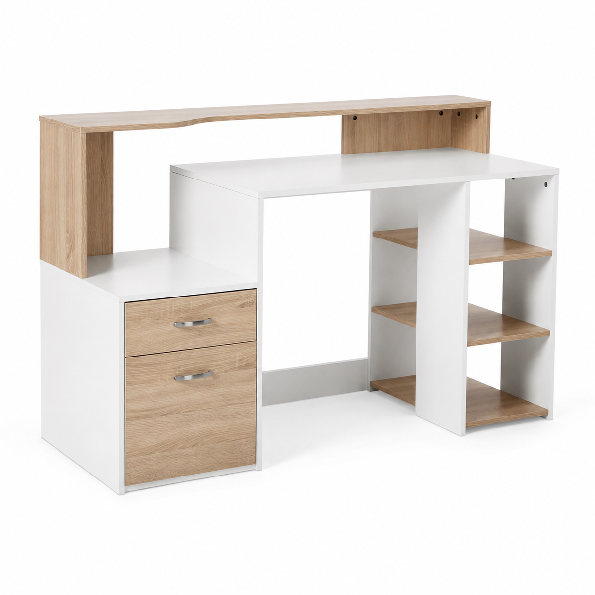 Bureau blanc avec multiples rangements