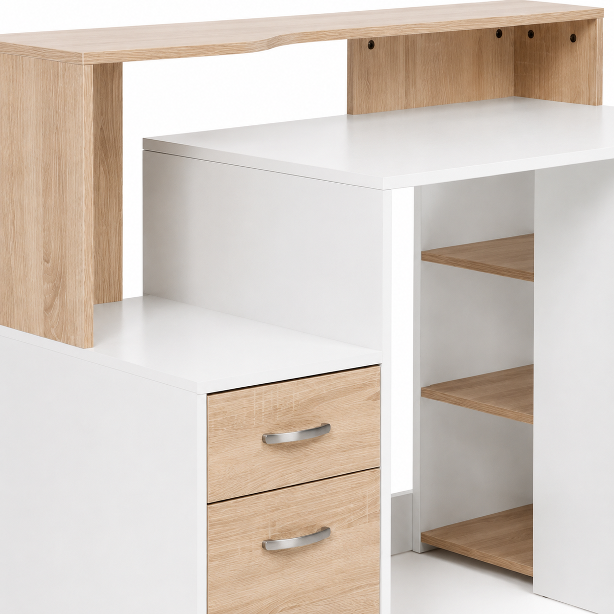 Bureau blanc avec multiples rangements