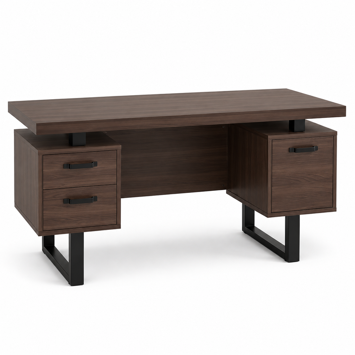 Bureau design marron foncé avec 3 tiroirs et rangement pour dossiers