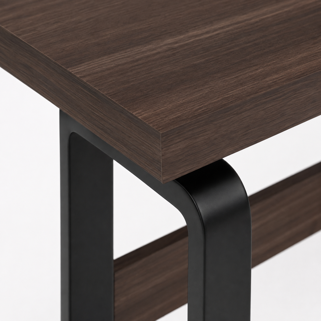 Bureau design marron foncé avec 2 tiroirs et niche de rangement