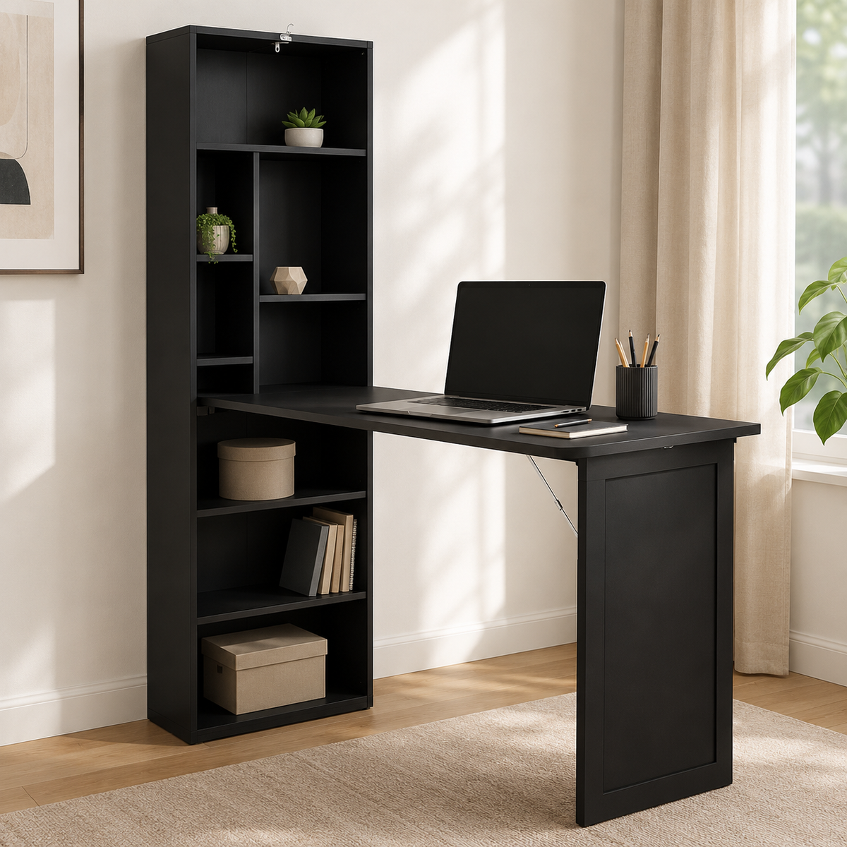 Bureau pliable noir 3-en-1 avec tableau noir