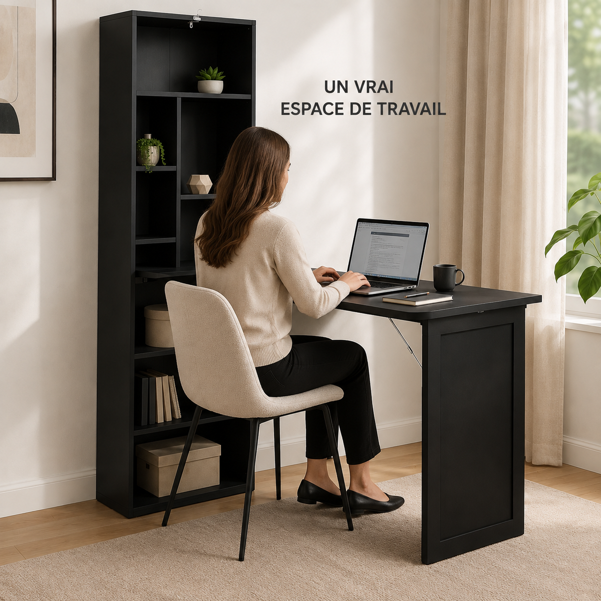 Bureau pliable noir 3-en-1 avec tableau noir
