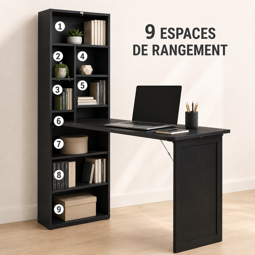 Bureau pliable noir 3-en-1 avec tableau noir