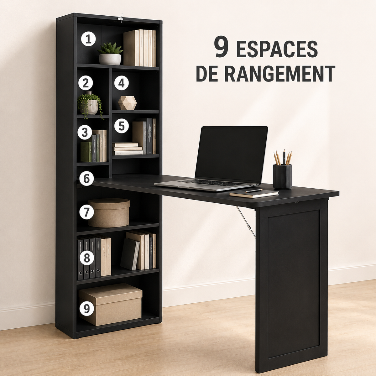 Bureau pliable noir 3-en-1 avec tableau noir