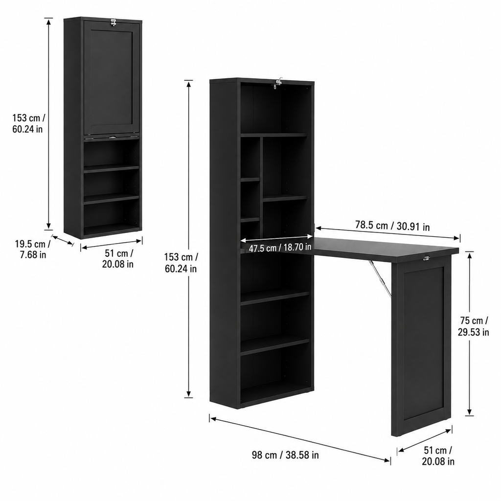 Bureau pliable noir 3-en-1 avec tableau noir